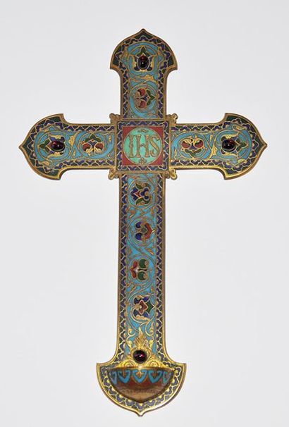 null F. Barbedienne (1810-1892) bronze cross-beneficiary decorated with foliated...