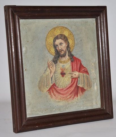 Sacré-Cœur de Jésus, huile sur toile, cadre...