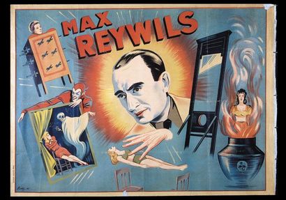 null REYWILS Max . "Max. Reywils"Lithographie en couleurs entoilée sur fond bleu....