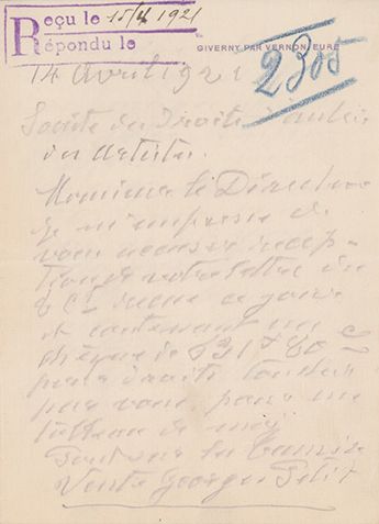 Claude monet (1840-1926) 3 LAS à Monsieur Duchemin



> 14 avril 1921, Giverny par... Gazette Drouot