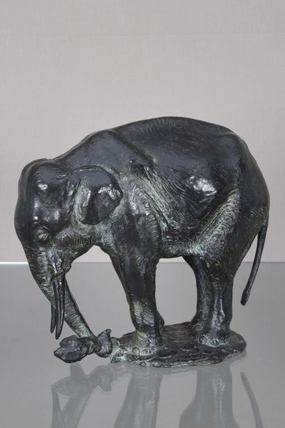 Gustav Adolphe Hierholtz (1877-1948) Elephant tearing off a stump circa 1940 Lost... Gazette Drouot