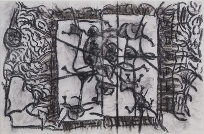 Jean-Paul Riopelle (1923-2002) Untitled, diptych 1976 Charcoal on paper 65 x 99 cm... Gazette Drouot