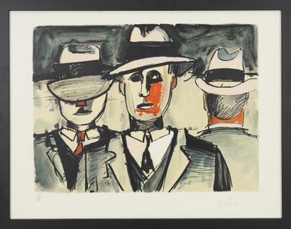Jean Hélion (1904-1987) Les Chapeaux Lithographie sur papier signé en bas à droite,... Gazette Drouot
