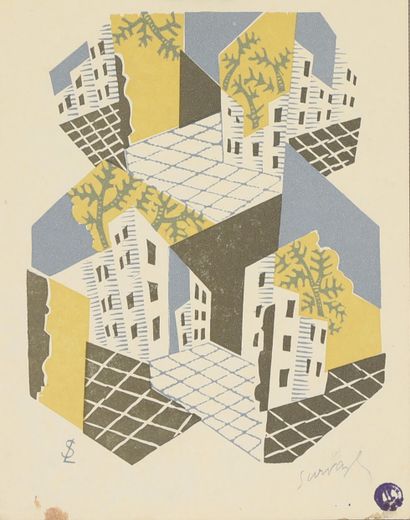 Léopold Survage (1879-1968) Architectures 3 bois gravés sur papier, deux signés en... Gazette Drouot