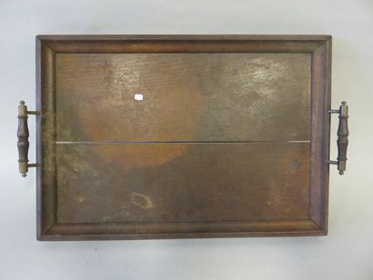null Wooden and brass tray. 19th century. 33 x 50 cm