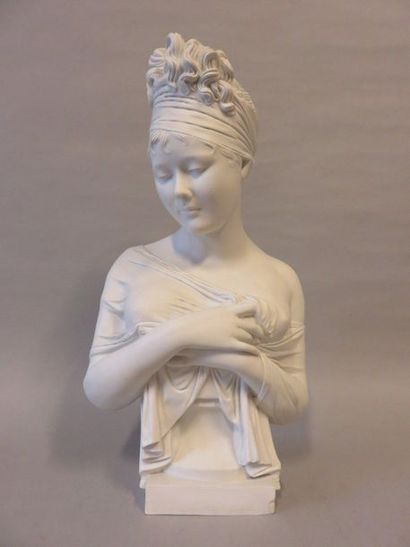 null From HOUDON: "Bust of Mrs. Récamier", biscuit (acc.). 53 cm