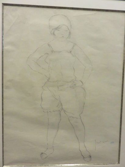 Jules PASCIN "Young girl standing", pencil, sbd and studio stamp, 62x47 cm