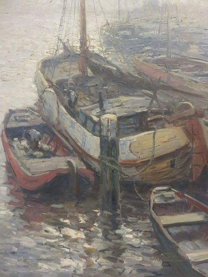 Kees TERLOUW "Boats in port", hst, sbd, 81x65 cm