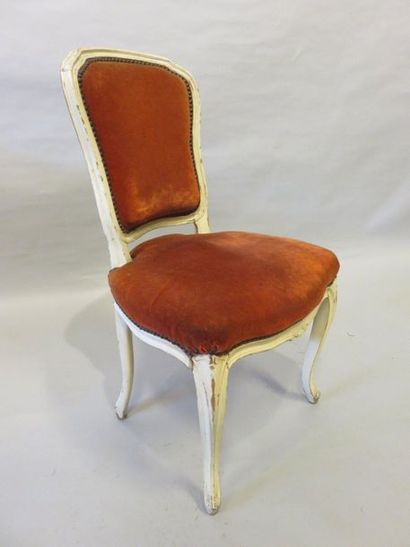 CHAISE Seven Louis XV style white lacquered beechwood chairs. Attributed to Jeanselme,...