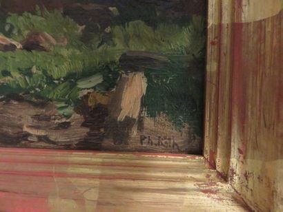 Ph. ROTH "Paysage aux troncs d'arbre", hsc, sbd, 19x27 cm