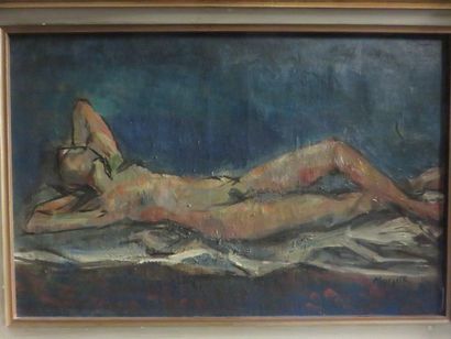 MARZELLE "Reclining nude", hst, sbd, 27x41 cm.