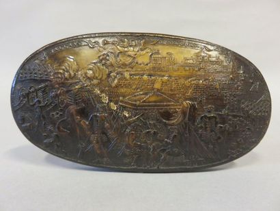 null Oval tortoiseshell plate or box lid with a relief motif of a military siege,...
