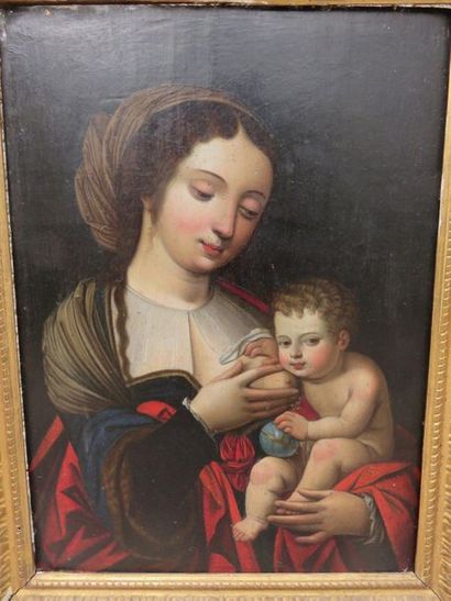 null Ecole flamande vers 1600, suiveur du Maître au Perroquet: "Vierge à l'enfant",...