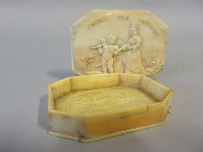 null Octagonal ivory box with a round humped lid with an inscription, a love and...