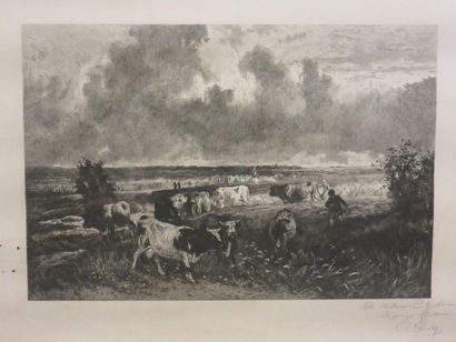 Charles Jean Louis COURTRY (1846-1897) "Herd," print. Signed and dedicated. 59x74...
