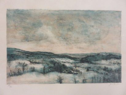 GANTNER Bernard (1928 - 2018) "Paysage de neige", lithographie, 128/150, sbd. 52x67...