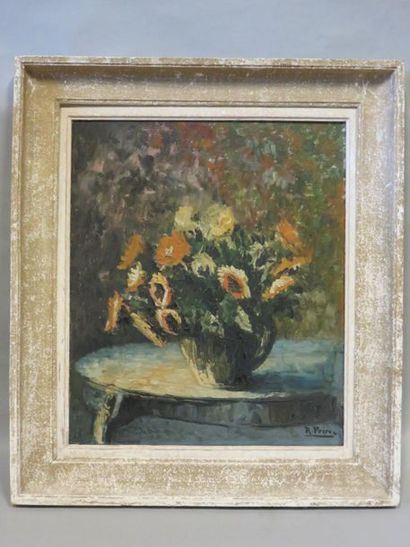 R.PRIMO "Bouquet", huile sur isorel, sbd. 55x46 cm