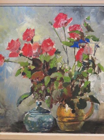 null "Bouquet de rose", huile sur panneau, sbg. 61x60 cm