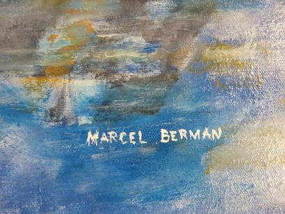 Marcel BERMAN Quatre huiles: "Le pont de briques", sbg, datée 92, 55,5x72 cm; "Nature...