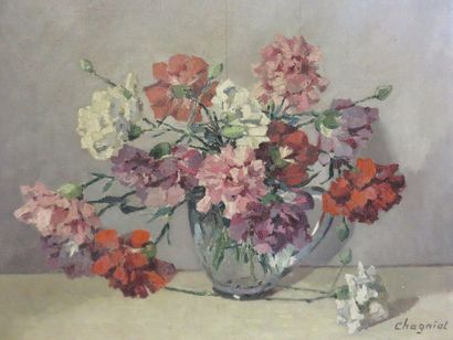 CHAGNIAT "Bouquet", huile sur toile, sbd. 54x65 cm 