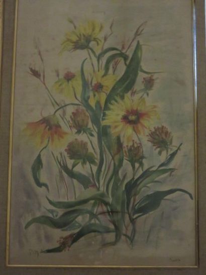 Betty KATHE Cinq aquarelles ou gouaches: "Fleurs", signées. 41,5x30 et 30x21,5 c...