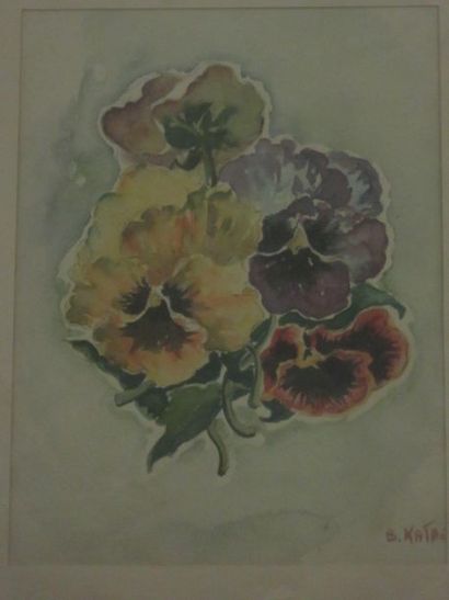 Betty KATHE Five watercolours or gouaches: "Flowers", signed. 41,5x30 and 30x21,5...