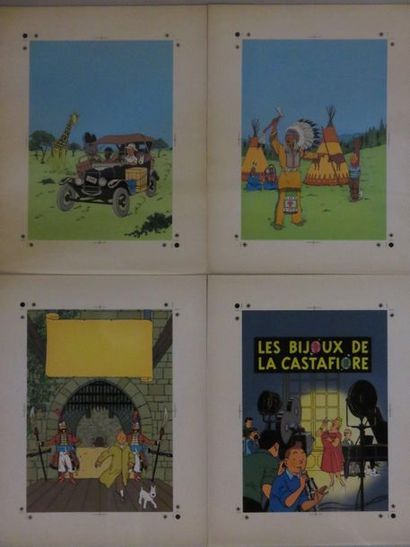 Planches D'après Hergé, quatre planches couleurs d'imprimeur: "Tintin au Congo",...