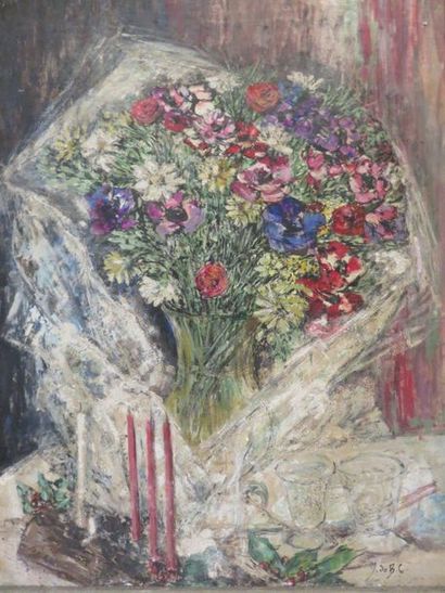 M. de B.C. "Bouquet", huile sur carton, sbd. 73x57 cm