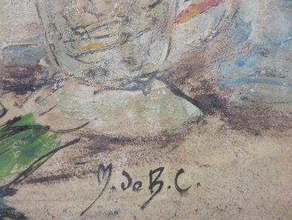 M. de B.C. "Bouquet", huile sur carton, sbd. 73x57 cm