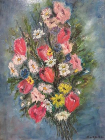 J.F. LENGLET "Bouquet", huile sur toile, sbd, daté 1970. 61x46 cm