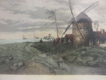 null "Moulin", estampe en couleur. 34x50 cm