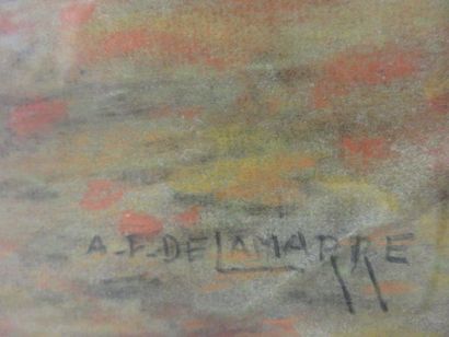 A.F. de LAMARRE "Conversation en forêt", pastel. 56x42 cm
