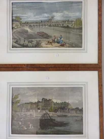 null "Villes sur la Loire", deux pièces encadrées. 48x61 cm (avec cadre)