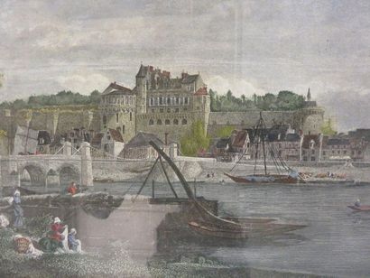 null "Villes sur la Loire", deux pièces encadrées. 48x61 cm (avec cadre)