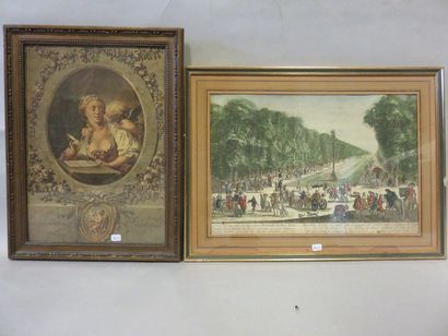 null "L'inspiration favorable" et "Parc de Fontainebleau", deux estampes. 42x31 cm...