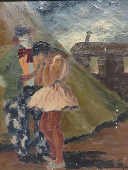 CARREGA "Clown et danseuse", huile sur toile, sbd. 41x33 cm