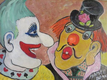 Luce DAUTIN "Les deux clowns", huile sur carton. 31x42 cm
