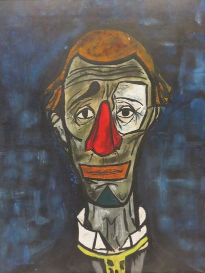 null Ecole XXe "portrait de clown", huile sur carton. 57x46 cm