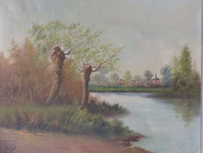MONIERY "Bord de rivière", huile sur toile. 33x42 cm