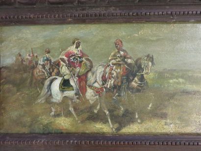 null "Arabian Riders", oil on wood, sbd. 16x30 cm