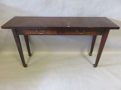 Console Asian mahogany console with two drawers and marquetry of squares. 76x139x39,5...