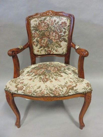 * Chaise en merisier à croisillons de style Louis-Philippe, fauteuil en bois naturel...