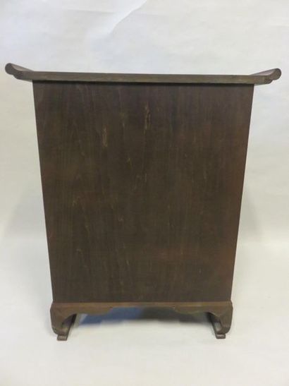 * Small exotic wood cabinet with multiple drawers and two leaves. Chinese work. 77x23x63...