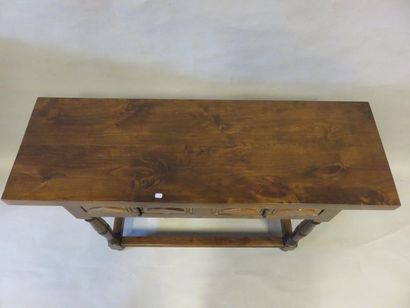 * Console Natural wood console with two drawers, baluster feet. Rustic work. 77x104,5x34,5...