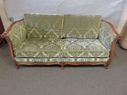 * Canapé Carved natural wood sofa in Louis XV style. 75x95x195 cm