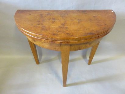 Table Half moon table with burrwood veneer Directoire style flap. 75x92 cm