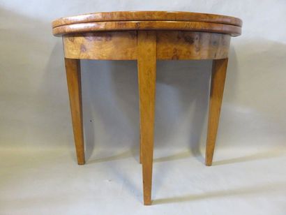 Table Half moon table with burrwood veneer Directoire style flap. 75x92 cm