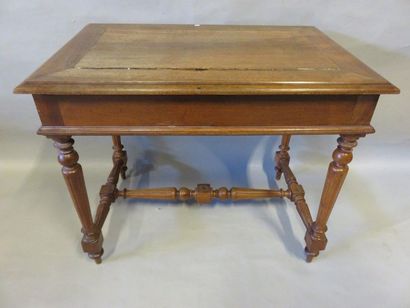 Bureau Flat desk in natural wood with two drawers (accidents at the top and missing)....