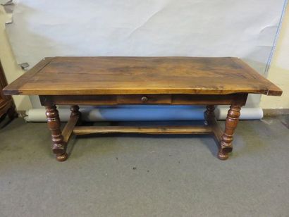 TABLE DE FERME Natural wood farm table with one drawer (accident at the top). 78x200x78...