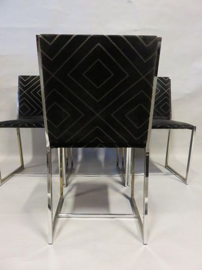 CHAISES Four designer chairs in chrome and gold metal, upholstered in black velv...
